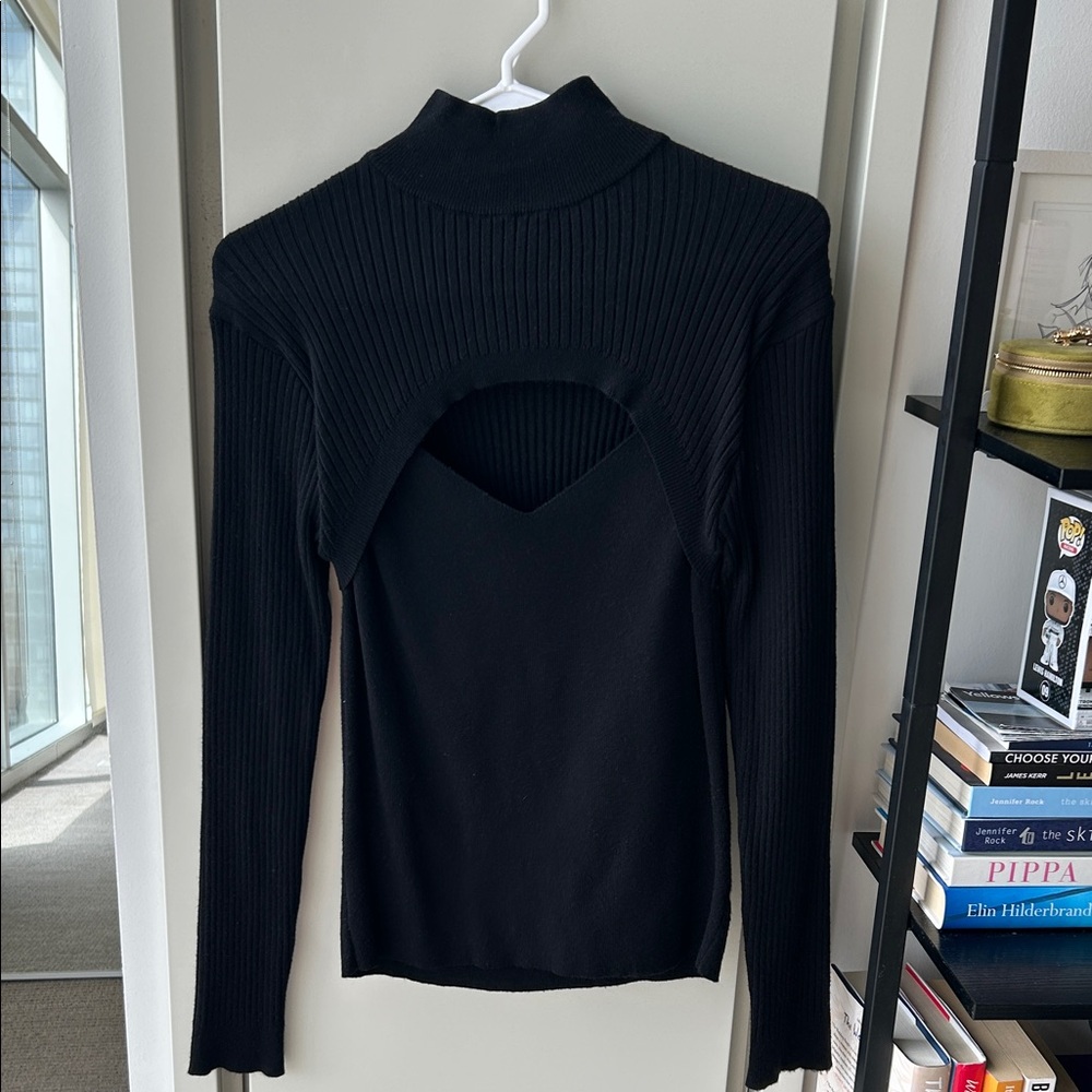 PinkVanilla Black Ribbed Cutout Sweater